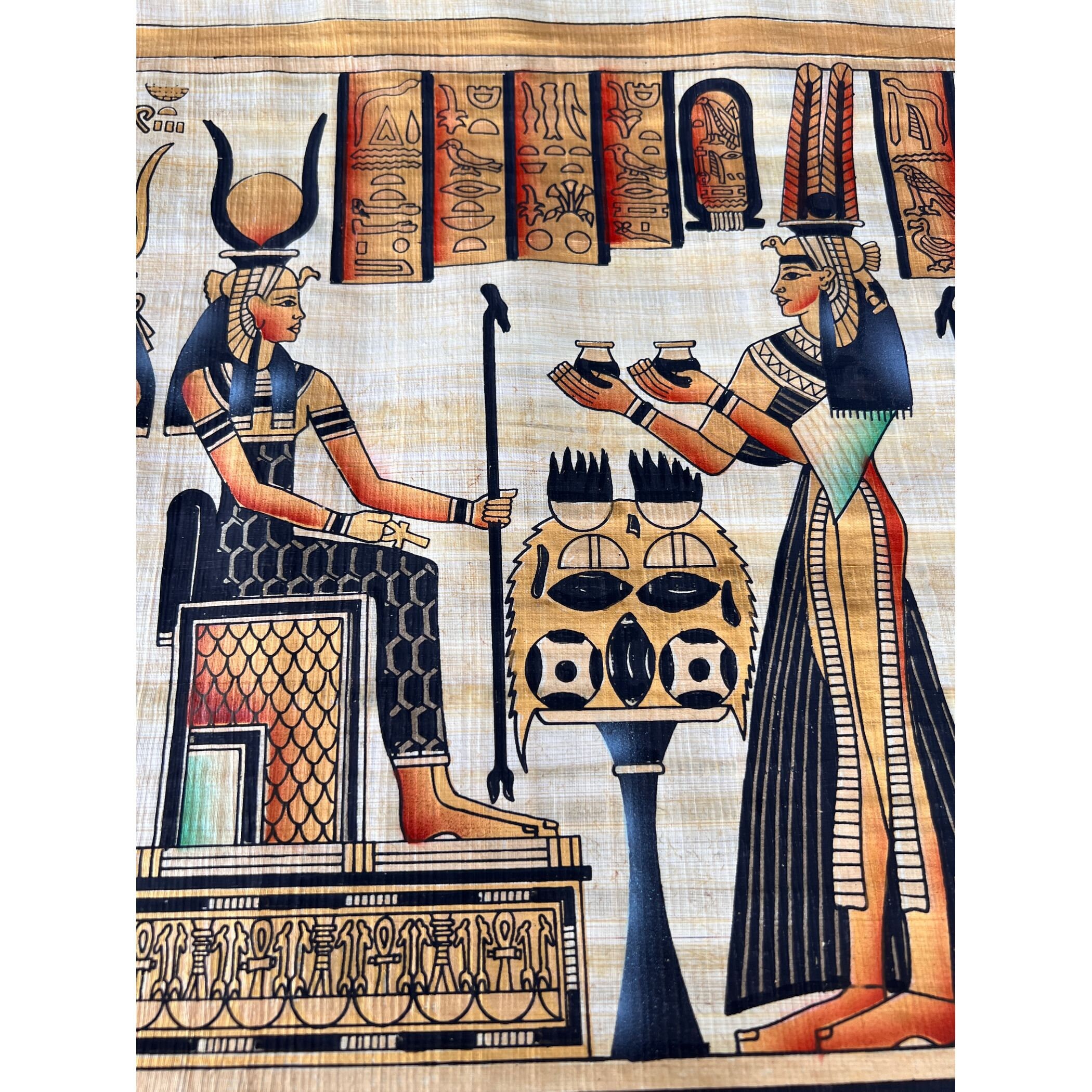 エジプトの神々のパピルス画、ギザ、エジプト、（36x16インチ、93 x 43