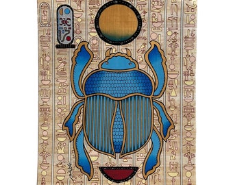 Scarab Good Luck • Egyptian Scarab Beetle - Kherpi God of the Rising Sun • Egypt Papyrus Painting • Papyrus Paper 13x9 inch