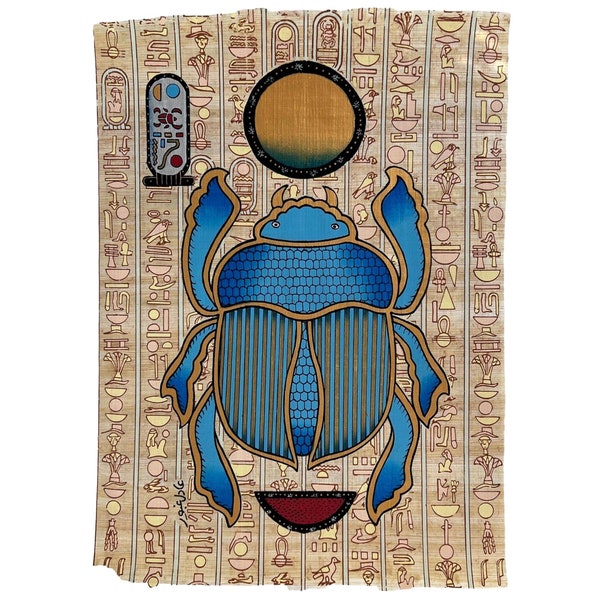 Scarab Good Luck • Egyptian Scarab Beetle - Kherpi God of the Rising Sun • Egypt Papyrus Painting • Papyrus Paper 13x9 inch