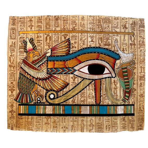 ラーの目パピルス画、エジプト神話アート、手描き（17×13インチ - 43