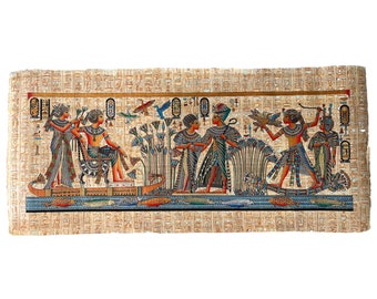 ツタンカーメン王とアンケセナメン王妃のパピルス画、特大エジプト壁画