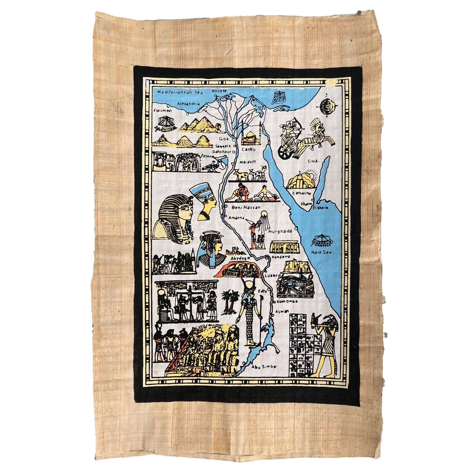 Nile Map Painting on Authentic Papyrus – Vintage Egyptian Art (9x13 ...