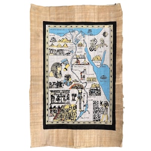 Schätze und Karte von Nil auf Papyrus - Vintage-Druck auf authentischem Papyrus aus Ägypten • Bestes Geschenk für Ägypten-Liebhaber • Illustrierte Karte im Vintage-Look