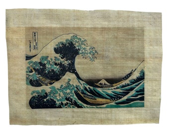 The Great Wave off Kanagawa, Katsushika Hokusai print on Egyptian Papyrus - 11x8 inches - 28x21 cm