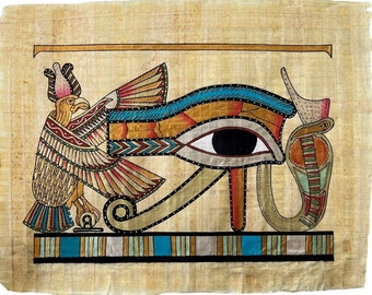 Eye Of Horus • Papyrus Painting • Authentic Papyrus Art of Ancient Egypt • Egypt Decor • Egyptian Papyrus • Handmade in Egypt 17x13 inch V2