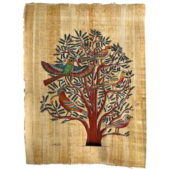 生命の樹のエジプトパピルス画 • 古代エジプトの壁飾り (13x17インチ