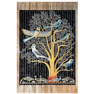 Wall Art Decor Ancient Egyptian Painting Tree of Life Egypt Art on Handmade Papyrus Hand Painting by Adel Ghabour Glow in Dark 36x25 inches