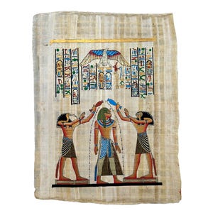 Horus and Thoth Blessing Ramses II With Eternal Life Papyrus, Egyptian Papyrus Painting, Authentic Art of Ancient Egypt