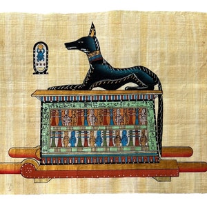 Anubis le dieu des morts papyrus des dieux égyptiens • Fait à la main en Égypte avec d'authentiques feuilles de papyrus • Décor égyptien • Horizontal 33 x 9 pouces