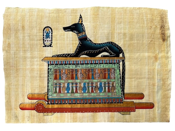 Anubis Papyrus Painting: Egyptian God of the Dead, Handmade Decor (13x9 inches)