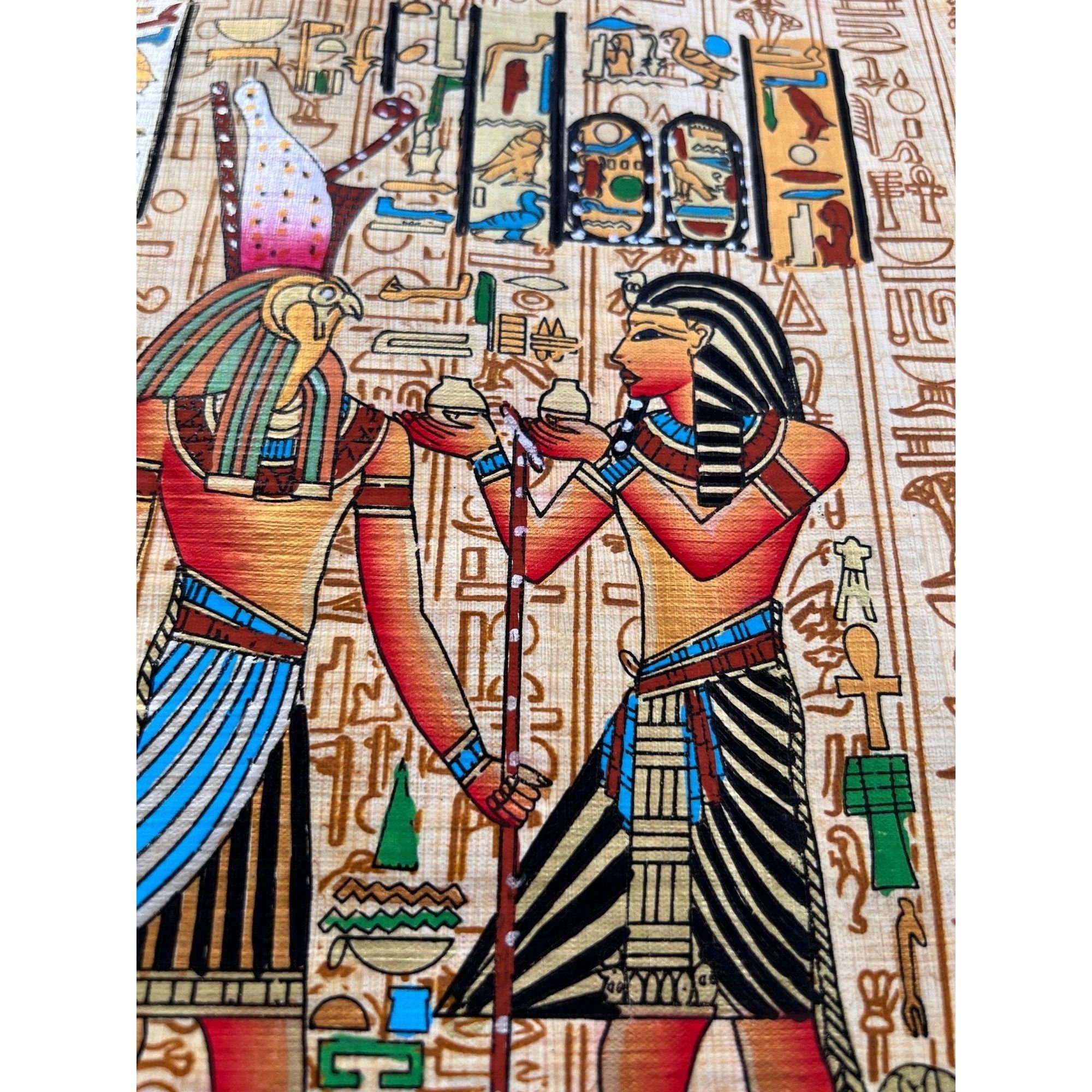 ツタンカーメンとホルス神のパピルス – 古代エジプトの壁掛けアート