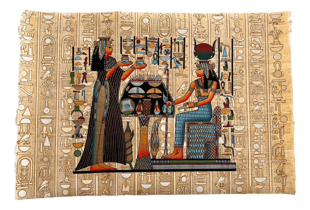 Queen Nefertari Offering Olive Oils to Goddess Isis - Depiction of ...