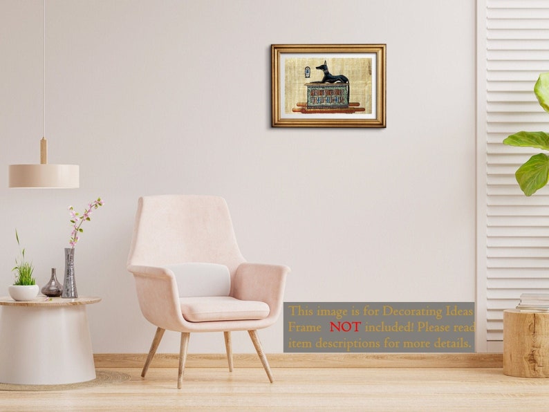 Anubis Papyrus Painting: Egyptian God of the Dead, Handmade Decor (13x9 inches) image 6