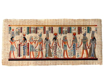 女神マアトとハトホルのパピルス画：古代エジプトの壁画（14インチ×10