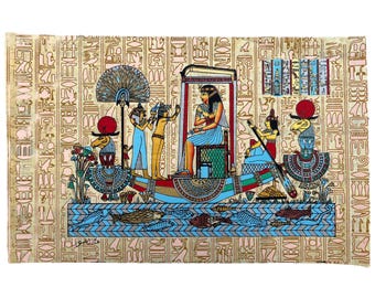 ハトシェプスト女王の太陽の船、エジプトのパピルス画、室内装飾（9x13