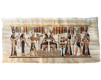 エジプトの神々のパピルス画、ギザ、エジプト、（36x16インチ、93 x 43