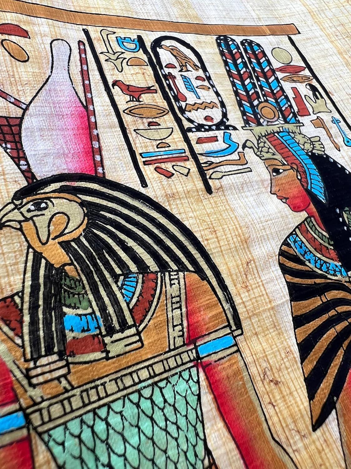 ホルスとネフェルタリのパピルス画 – 古代エジプト美術（9×13インチ
