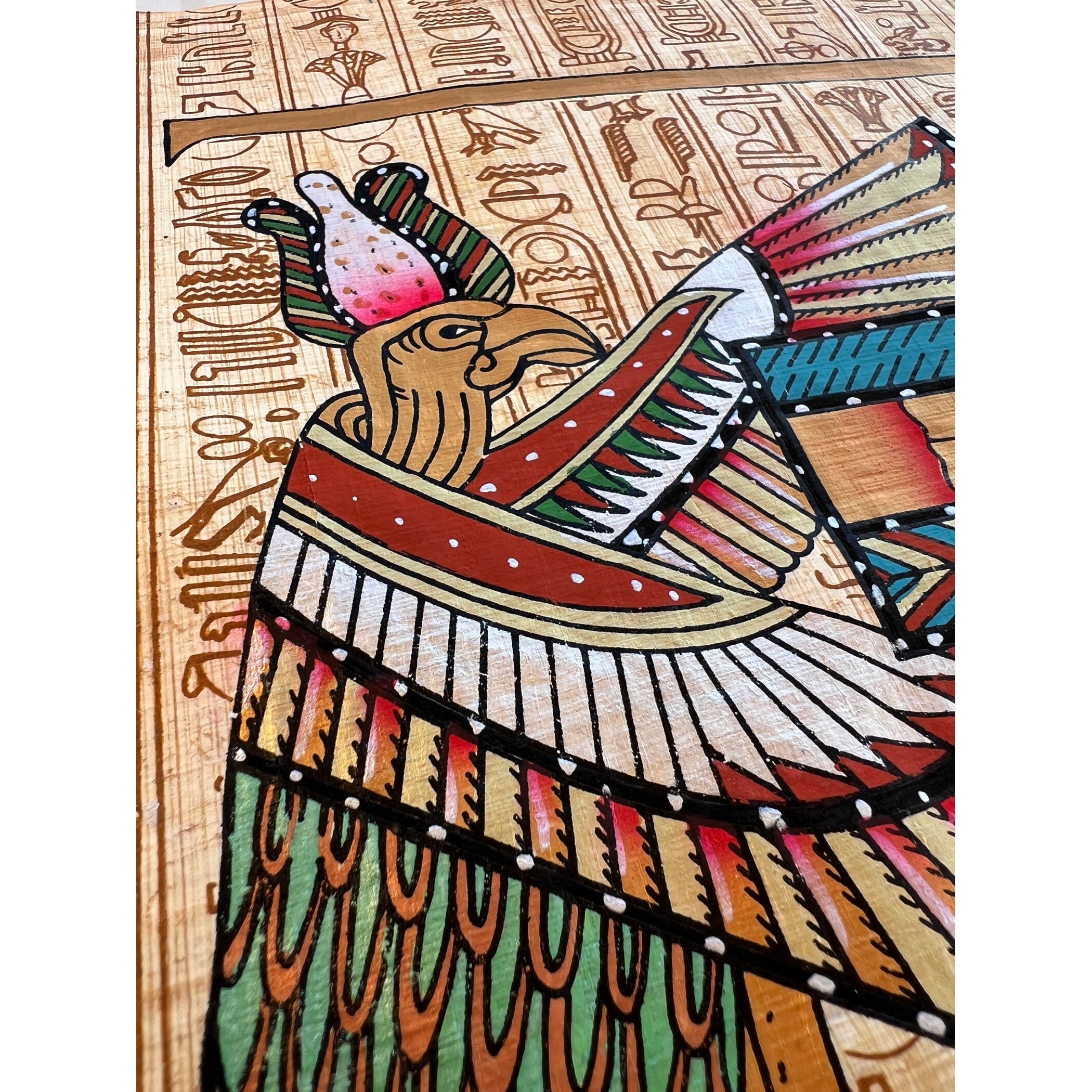 ラーの目パピルス画、エジプト神話美術、手描き（17x13インチ - 43 x