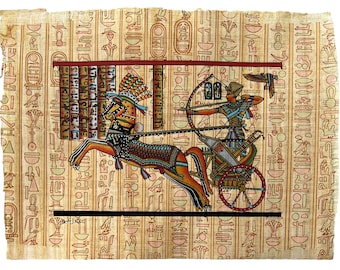 エジプトパピルス画 ラムセスチャリオット パピルス絵画 A4サイズ ラムセス2世大王と王妃【単品はメール便OK・額