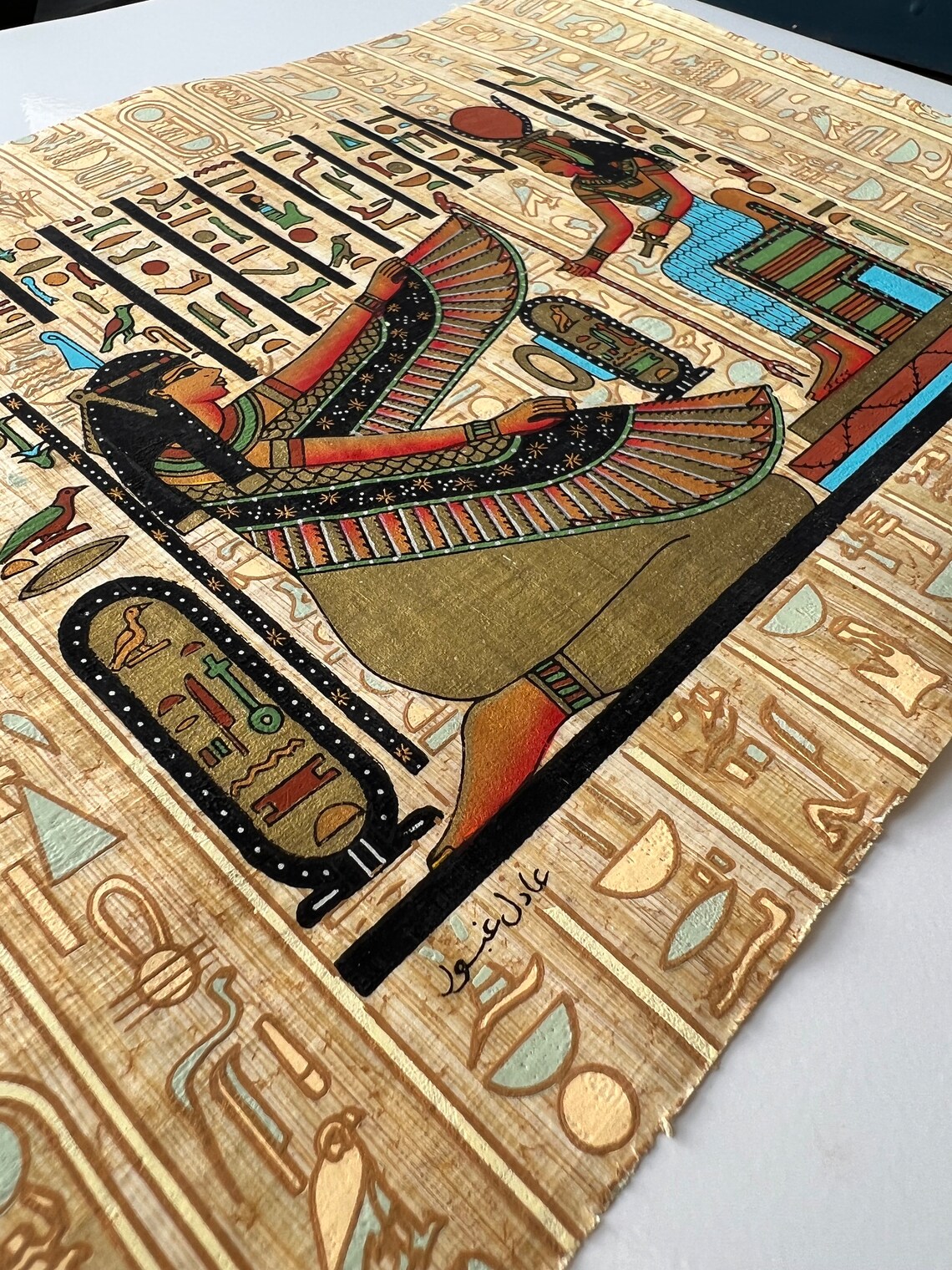 Maat - Goddess Isis - Vintage Authentic Hand Painted Papyus