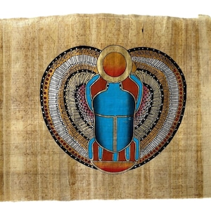 Papyrus Painting Scarab Amulet of Good Luck • Unique Ancient Egyptian Papyrus Art • Egypt Papyrus Painting • Papyrus 13x9 inch