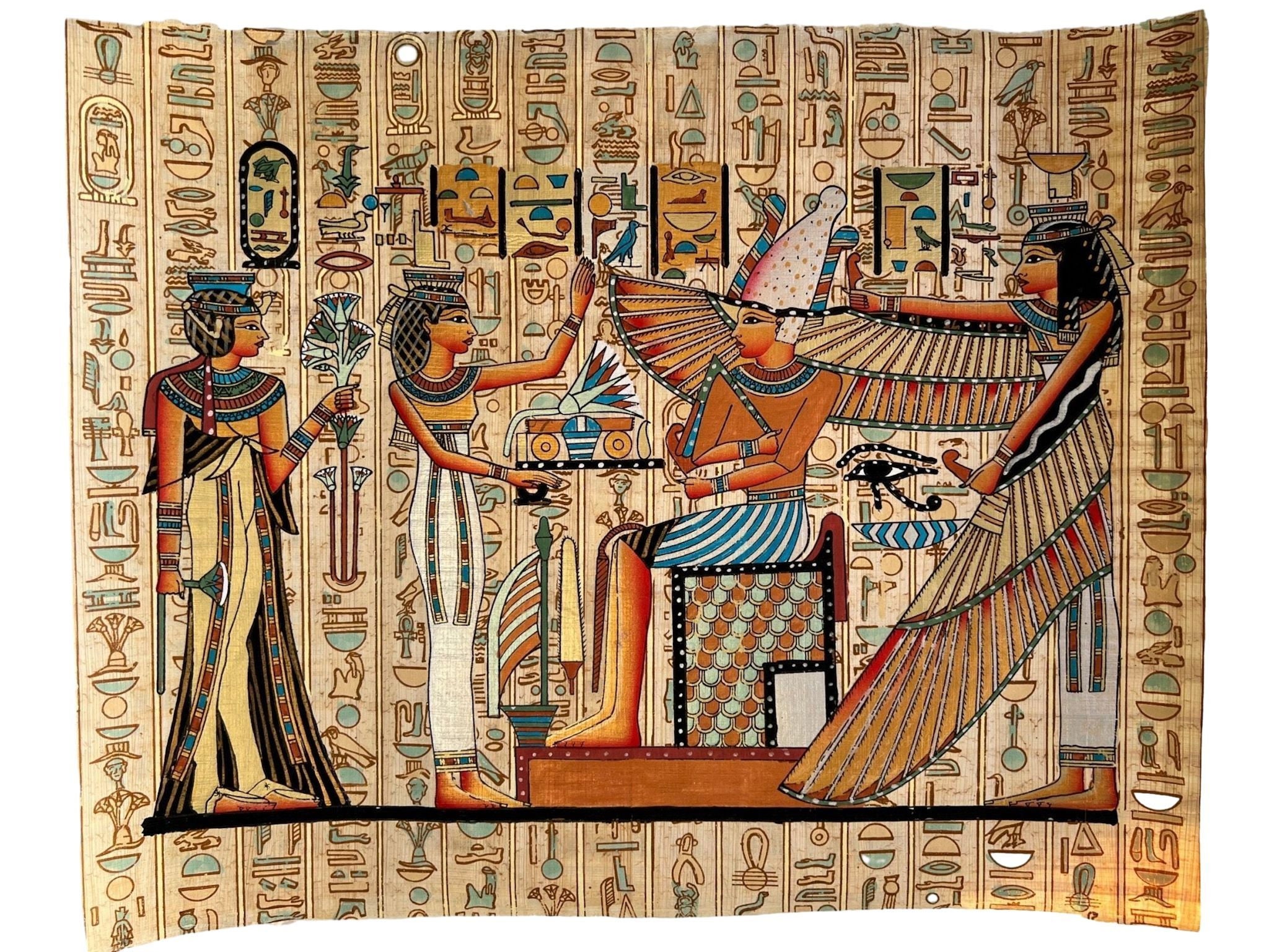 手作りのネフェルティティとイシスのパピルス画 - 古代エジプトの壁画