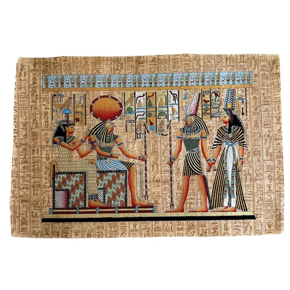 ホルスとネフェルタリのパピルス画、古代エジプトの墓の芸術（24x17