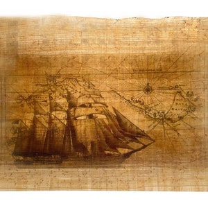 Impresión de mapa de barco con decoración de arte pirata náutico en papiro egipcio auténtico • El mejor regalo de decoración pirata • Arte pirata con aspecto vintage