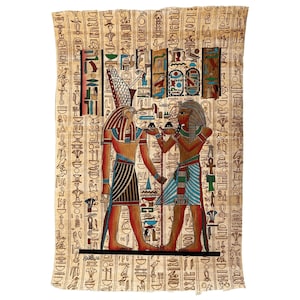 Thutmose III offering to God Horus - Temple of Queen Hatshepsut - Papyrus Painting - Authentic Art of Ancient Egypt - Egyptian Wall Decor