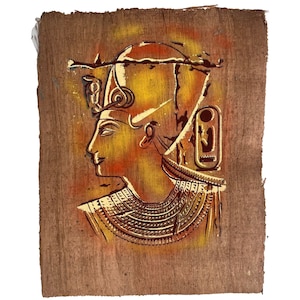 Queen Nefertiti Painting on Papyrus - Egyptian Authentic Brown Papyrus - Gift for Queen Nefertiti Lovers - Vintage Home Decor