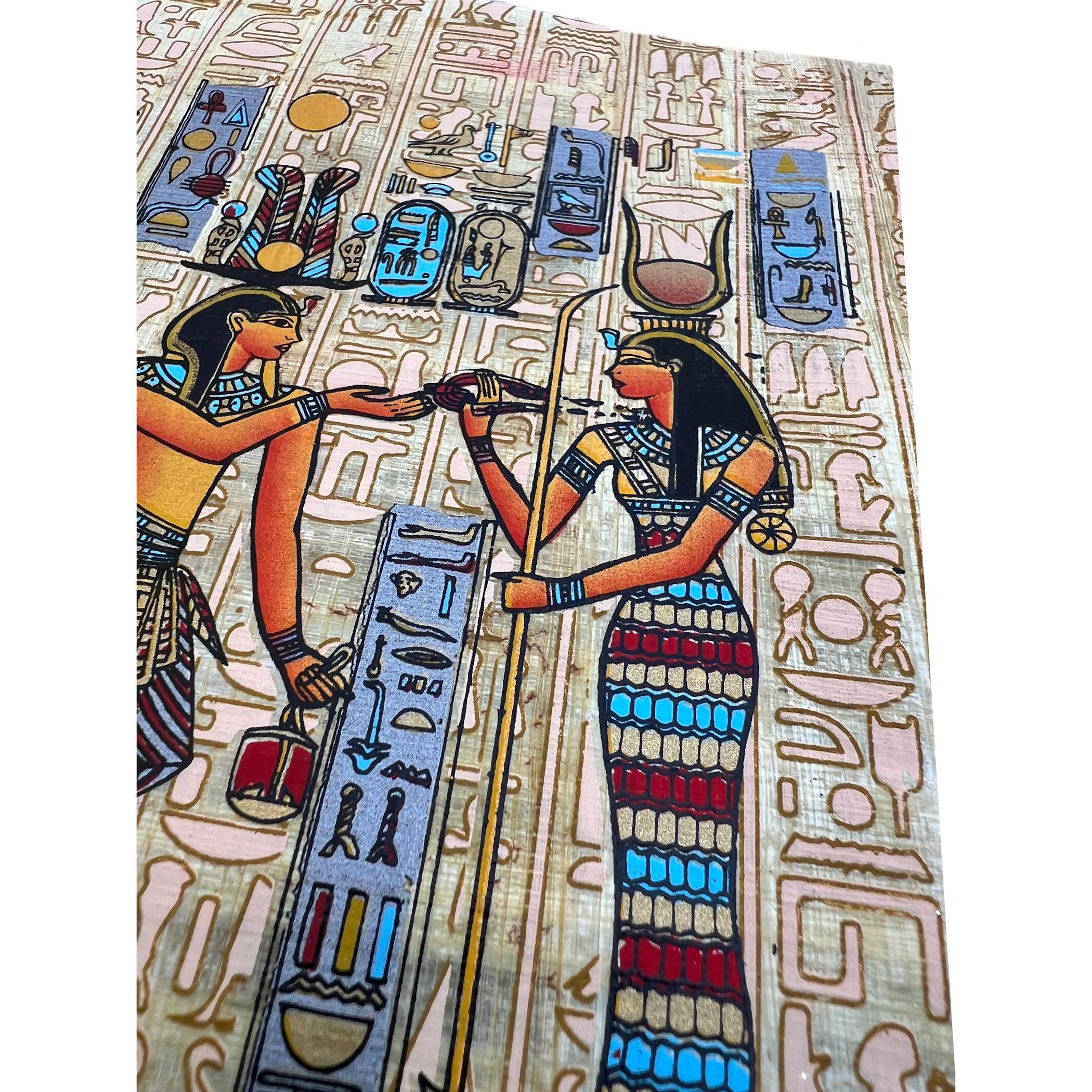 象形文字パピルス画 • 手作りの古代エジプト美術品 (13x9インチ - 30 x