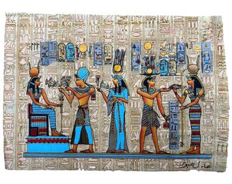 Vintage Authentic Egyptian Papyrus Pharaoh Akhenaton & his