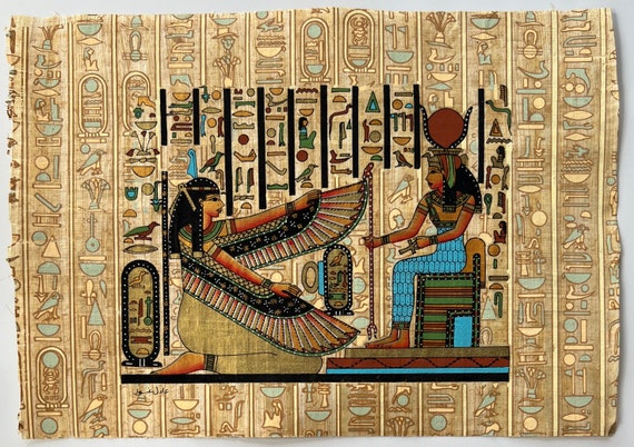 Maat - Goddess Isis • Vintage Authentic Hand Painted Papyrus Maat - Goddess Isis • Vintage Authentic Hand Painted Papyrus