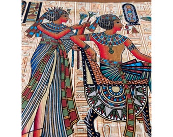 ツタンカーメン王とアンケセナメン王妃のパピルス画、特大エジプト壁画