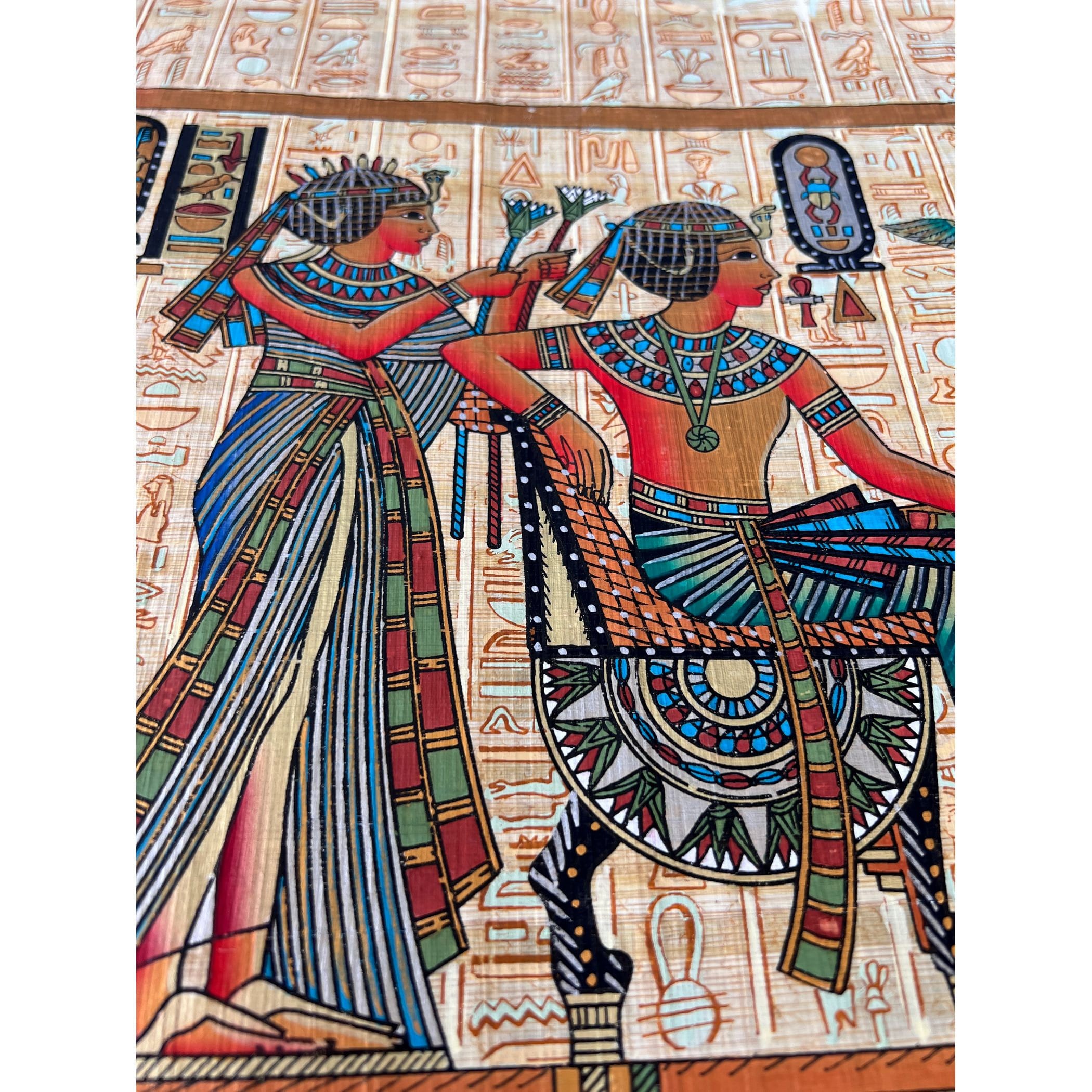 ツタンカーメン王とアンケセナメン王妃のパピルス画、特大エジプト壁画