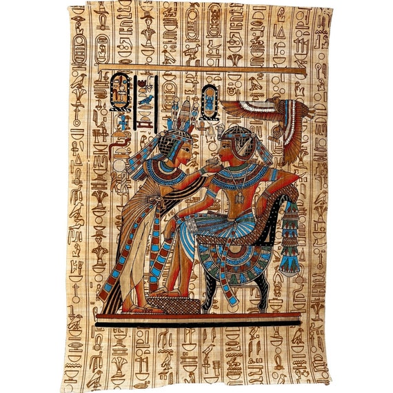 希少　エジプト　パピルス画　【ツタンカーメンとその妻】 極希少 エジプト パピルス画 【ツタンカーメンとその妻】