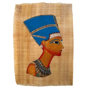 Egyptian Queen Nefertiti Papyrus Painting, Great Royal Wife and Queen of Egypt, Authentic Handmade Art of Ancient Egypt, 13x17 Inches