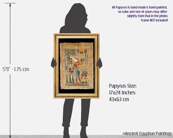 アケナテンとネフェルティティのパピルス画、古代エジプト美術（24x17
