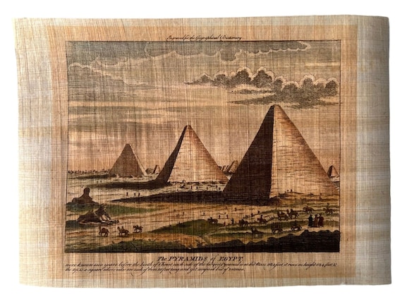 エジプト　パピルス　絵画　大きいSIZE エジプトのピラミッドの本物のパピルス版画 • ギザの絵画 (13x9 インチ