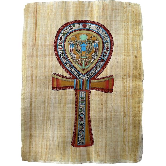 Handmade Ankh Papyrus Painting – Egyptian Symbol of Life, Ancient Decor (13x17 inches - 33x43 cm)