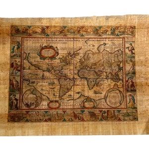 Nova Totius Terrarum Orbis Geographica Ac Hydrographica Tabula Vintage 17th Century World Ancient Map Illustration Wall Art • Vintage Look