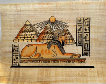 Handgemachte Ägyptische Papyrus Malerei: Sphinx und Pyramiden Kunst