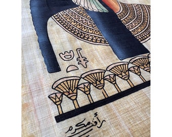 クレオパトラのパピルス画、エジプト女王の肖像画、手作りのアート作品