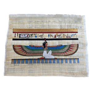 Goddess Maat Papyrus Painting – Wings Spread Egyptian Art – Authentic Handmade Papyrus from Giza – Ancient Egypt Wall Decor