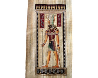 豪華なエジプトのパピルスによるホルス神の絵画 - ファルコンの頭を