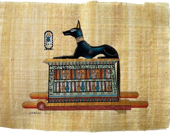 Gott der Toten Anubis • Papyrus • Handgemacht in Ägypten • Ägyptisches Kunsthandwerk • Ägypten Papyrus Gemälde 43 x 33 cm