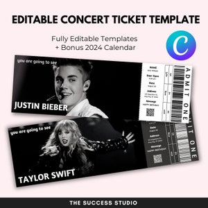 Bearbeitbares Konzertticket Canva-Vorlage, DIY-Konzertticket, druckbares benutzerdefiniertes Konzertticket, Geschenk-Konzertticket, Überraschungs-Konzertticket