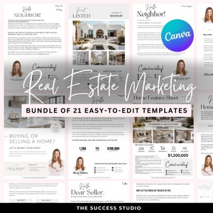 Pacchetto di modelli di marketing immobiliare, agente immobiliare, lettera immobiliare, modello immobiliare, branding agente immobiliare, agente immobiliare Canva modificabile