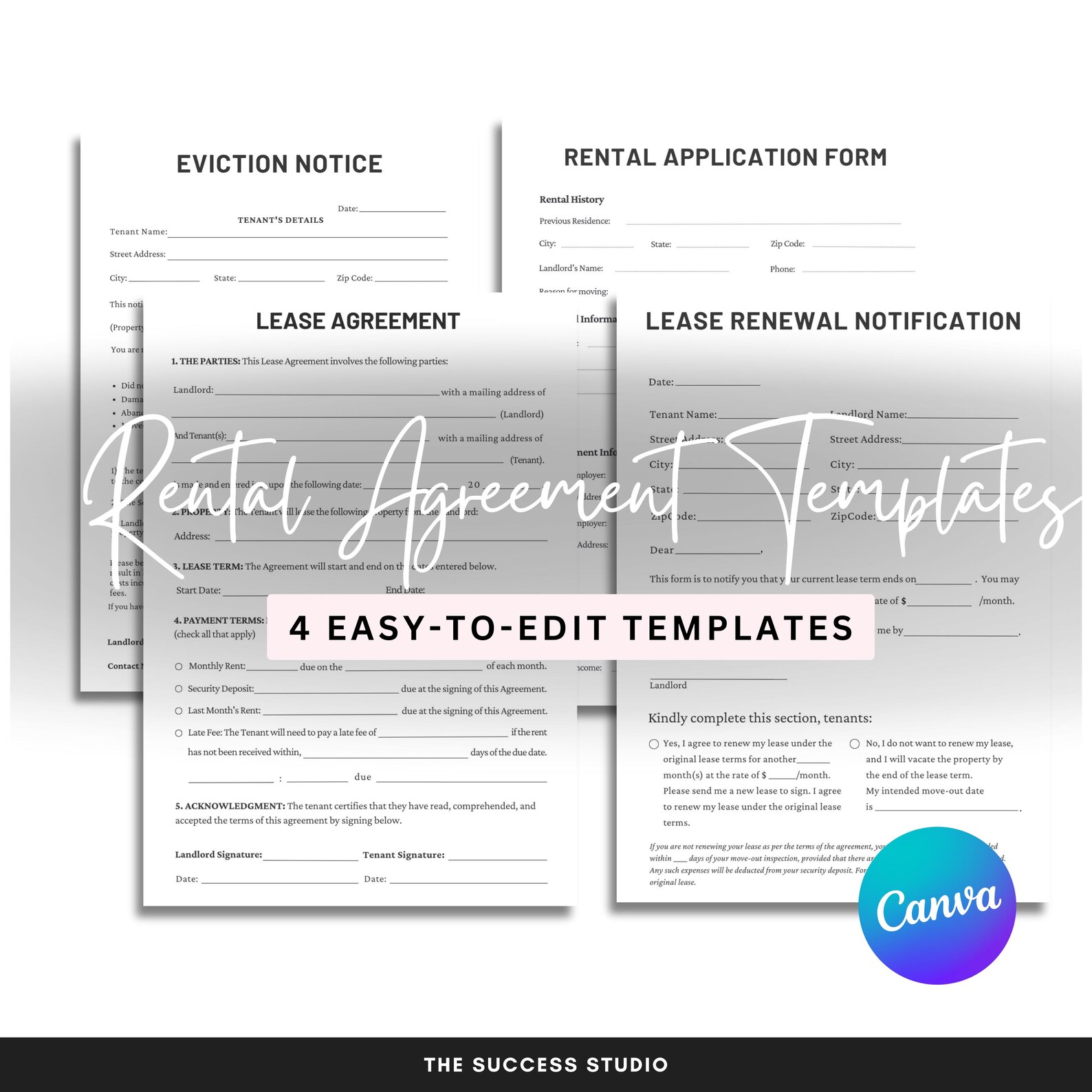 Editable Rental Application, Rental Agreement, Lease Agreement ...