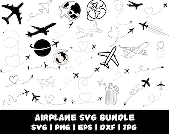 Airplane Svg, Airplane Clipart, Travel Svg, Airplane Silhouette, Airplane Png, Svg Files For Cricut, Aeroplane Svg, Airplane Heart Svg